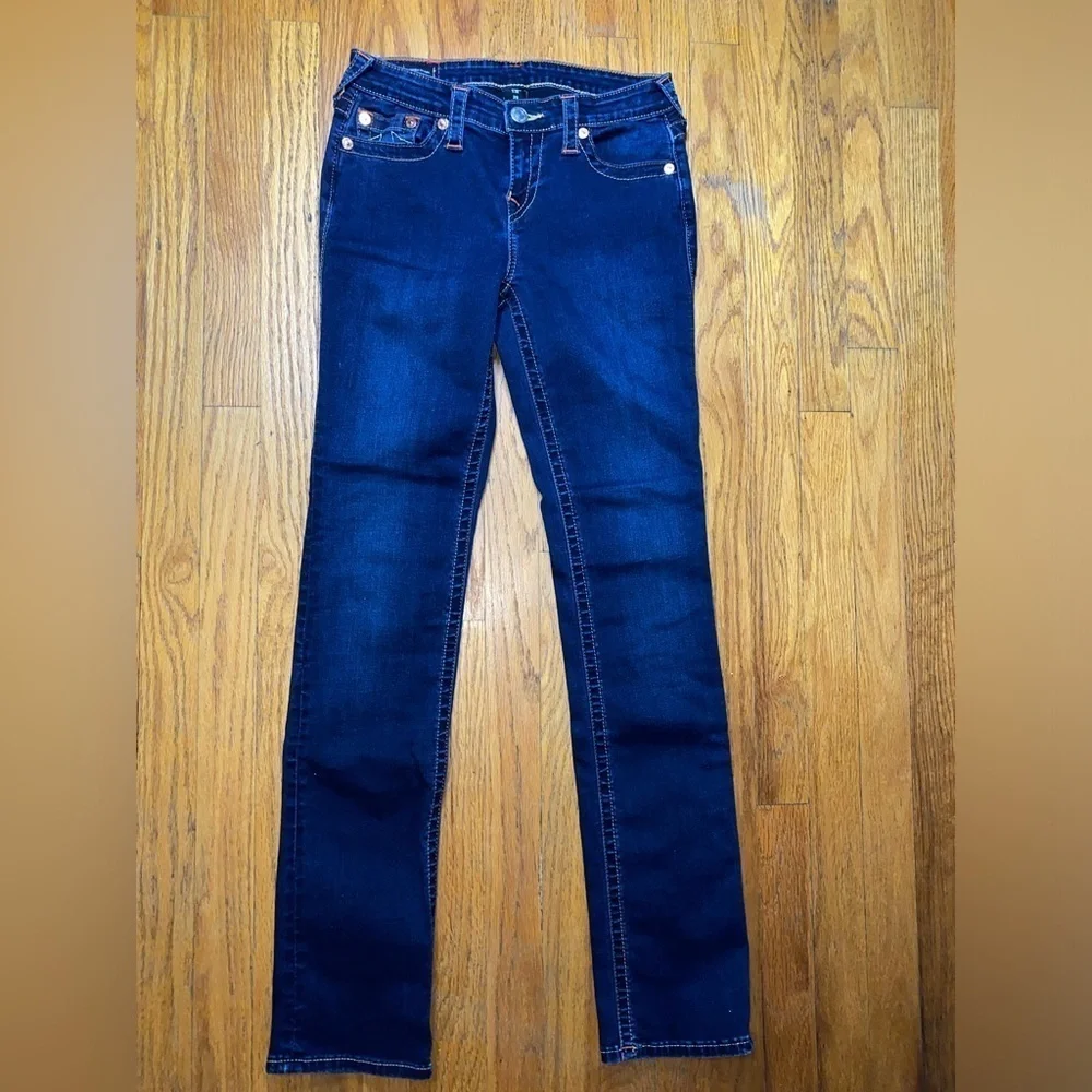 True Religion Billie Mid Rise Straight Leg Jeans, Blue Denim Jean Size 29 - Picture 8 of 12